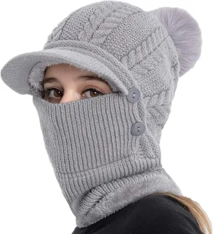 PURFUN 3 in 1 Women Winter Fleece Liner Knit Beanie Neck Gaiter Removable Face Bandana
