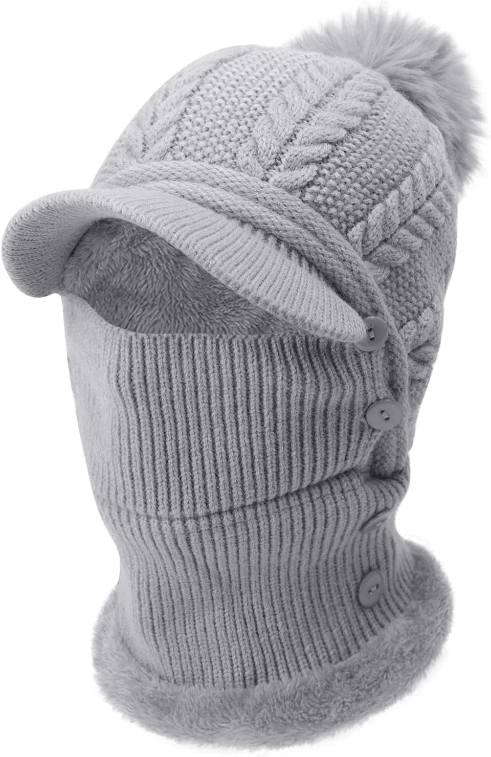 PURFUN 3 in 1 Women Winter Fleece Liner Knit Beanie Neck Gaiter Removable Face Bandana