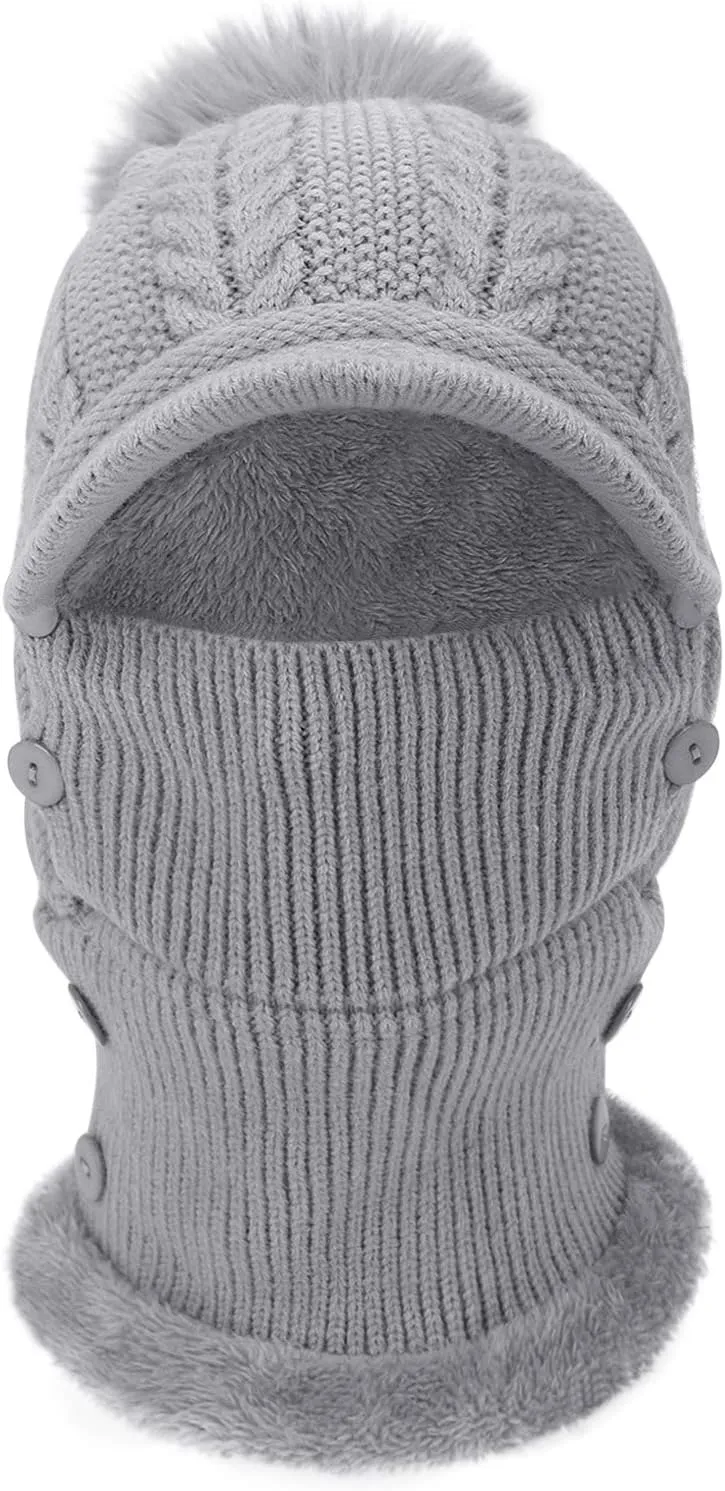 PURFUN 3 in 1 Women Winter Fleece Liner Knit Beanie Neck Gaiter Removable Face Bandana
