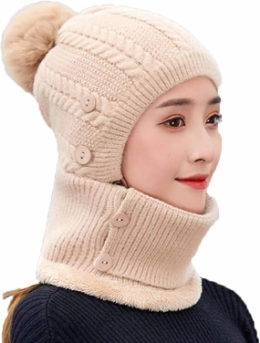 PURFUN 3 in 1 Women Winter Fleece Liner Knit Beanie Neck Gaiter Removable Face Bandana