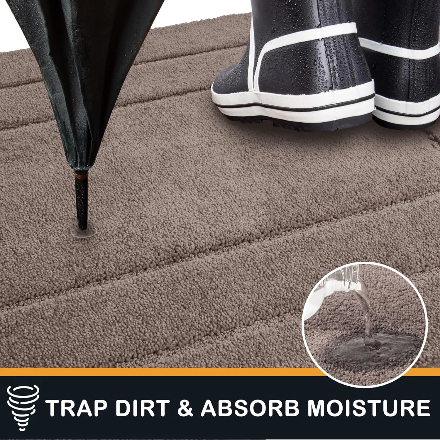 PURRUGS Dirt Trapper Door Mat 24" x 35.5", Non-Slip/Skid Machine Washable Entryway Rug, Dog Doormat, Super Absorbent Welcome Mat for Muddy Wet Shoes and Paws, Grayish Brown