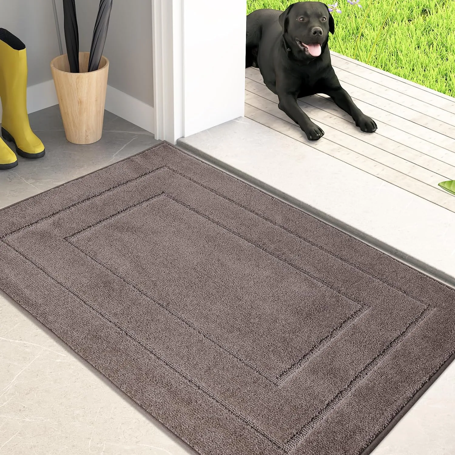 PURRUGS Dirt Trapper Door Mat 24" x 35.5", Non-Slip/Skid Machine Washable Entryway Rug, Dog Doormat, Super Absorbent Welcome Mat for Muddy Wet Shoes and Paws, Grayish Brown