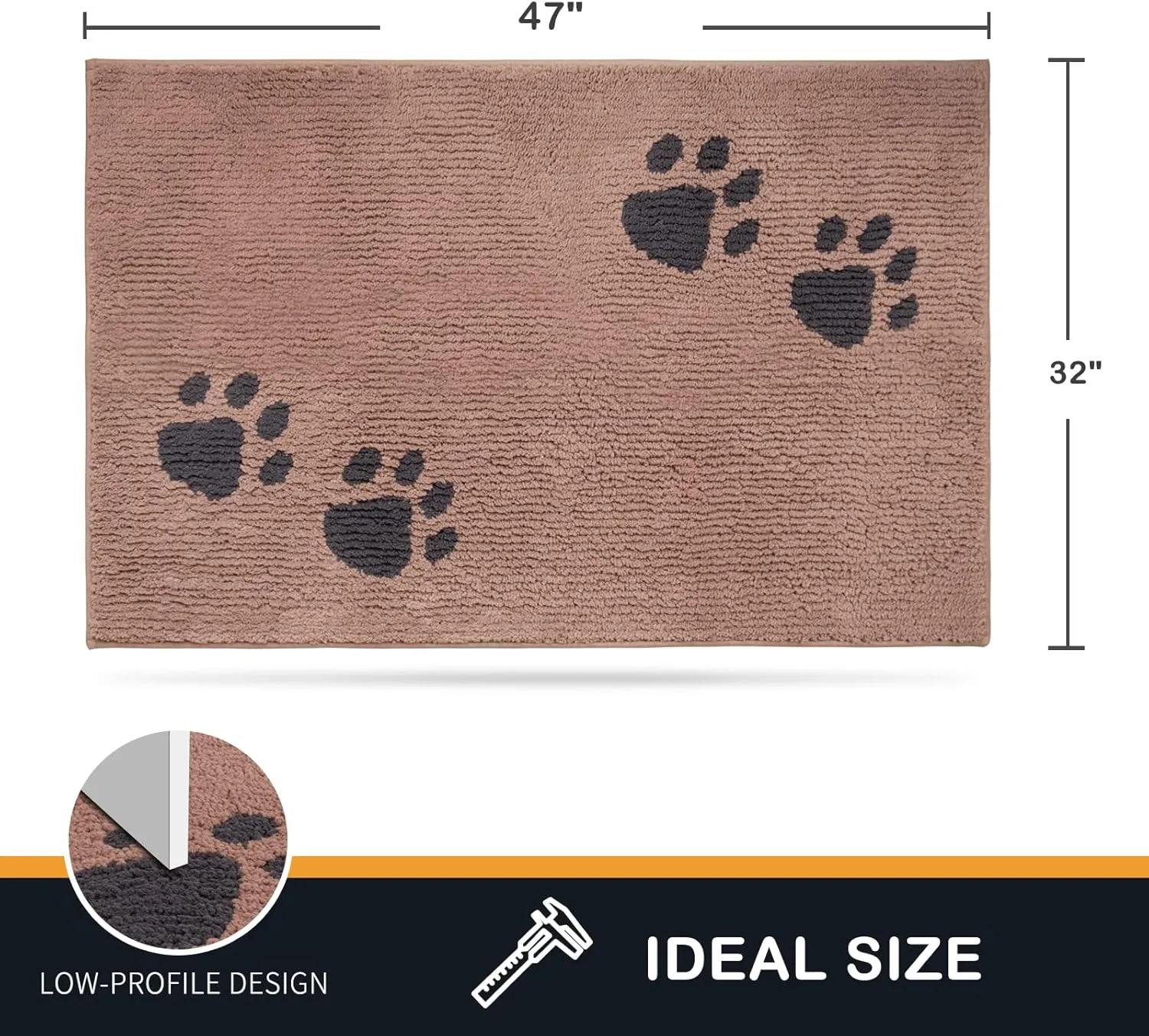 PURRUGS Dirt Trapper Door Mat 32" x 47", Non-Skid/Slip Machine Washable Microfiber Entrance Rug, Shoes Scraper, Dog Doormat, Super Absorbent Floor Mat for Muddy Wet Shoes and Paws, Light Brown