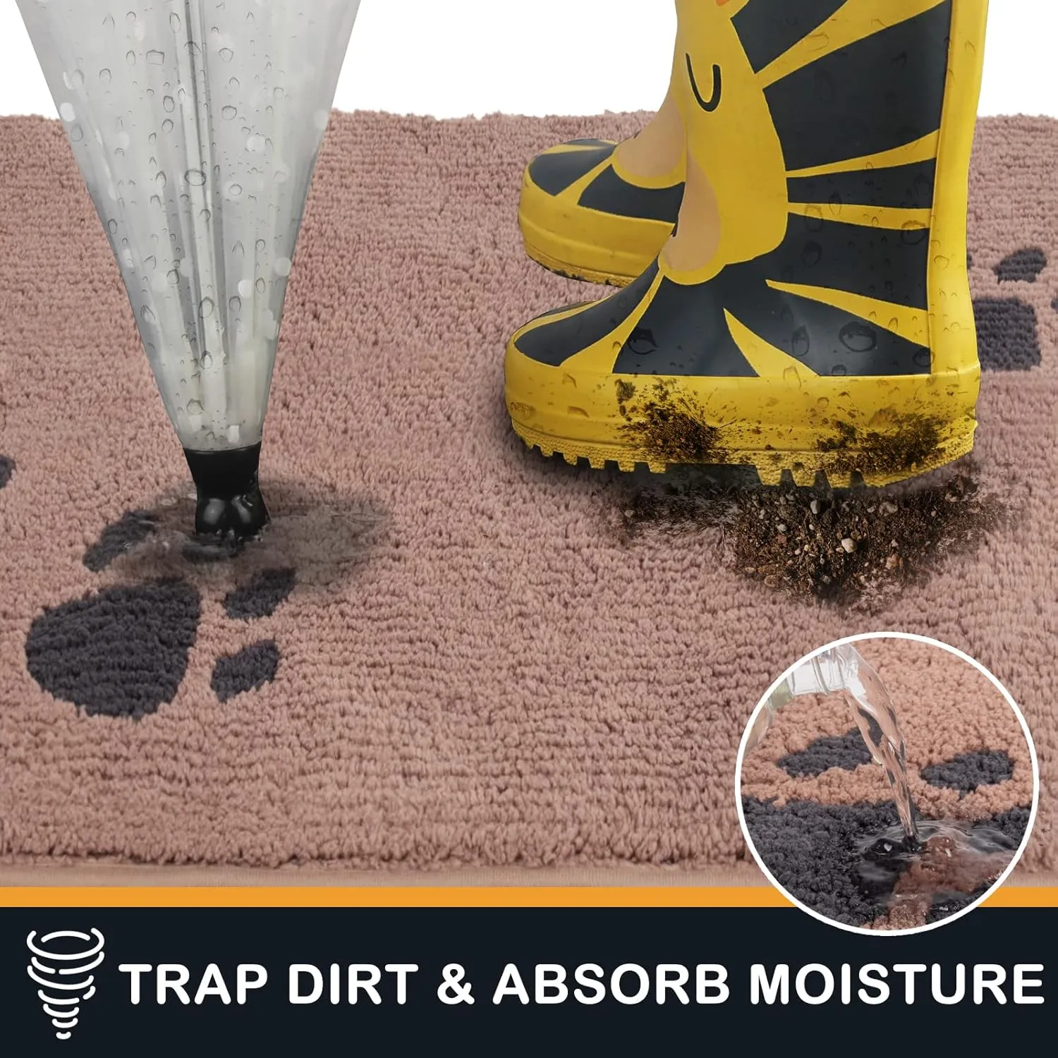 PURRUGS Dirt Trapper Door Mat 32" x 47", Non-Skid/Slip Machine Washable Microfiber Entrance Rug, Shoes Scraper, Dog Doormat, Super Absorbent Floor Mat for Muddy Wet Shoes and Paws, Light Brown
