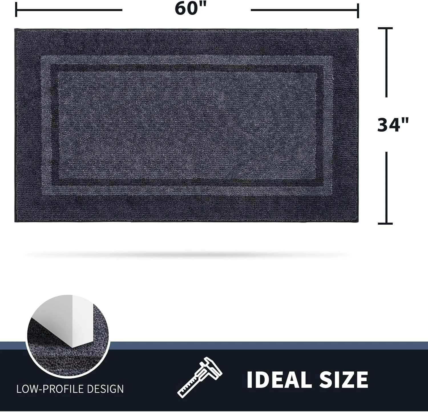 PURRUGS Dirt Trapper Door Mat 34" x 60", Non-Slip/Skid Machine Washable Entryway Rug, Shoes Scraper, Area Rug, Super Absorbent Welcome Mat for Muddy Wet Shoes and Paws, Bluish Grey & Charcoal