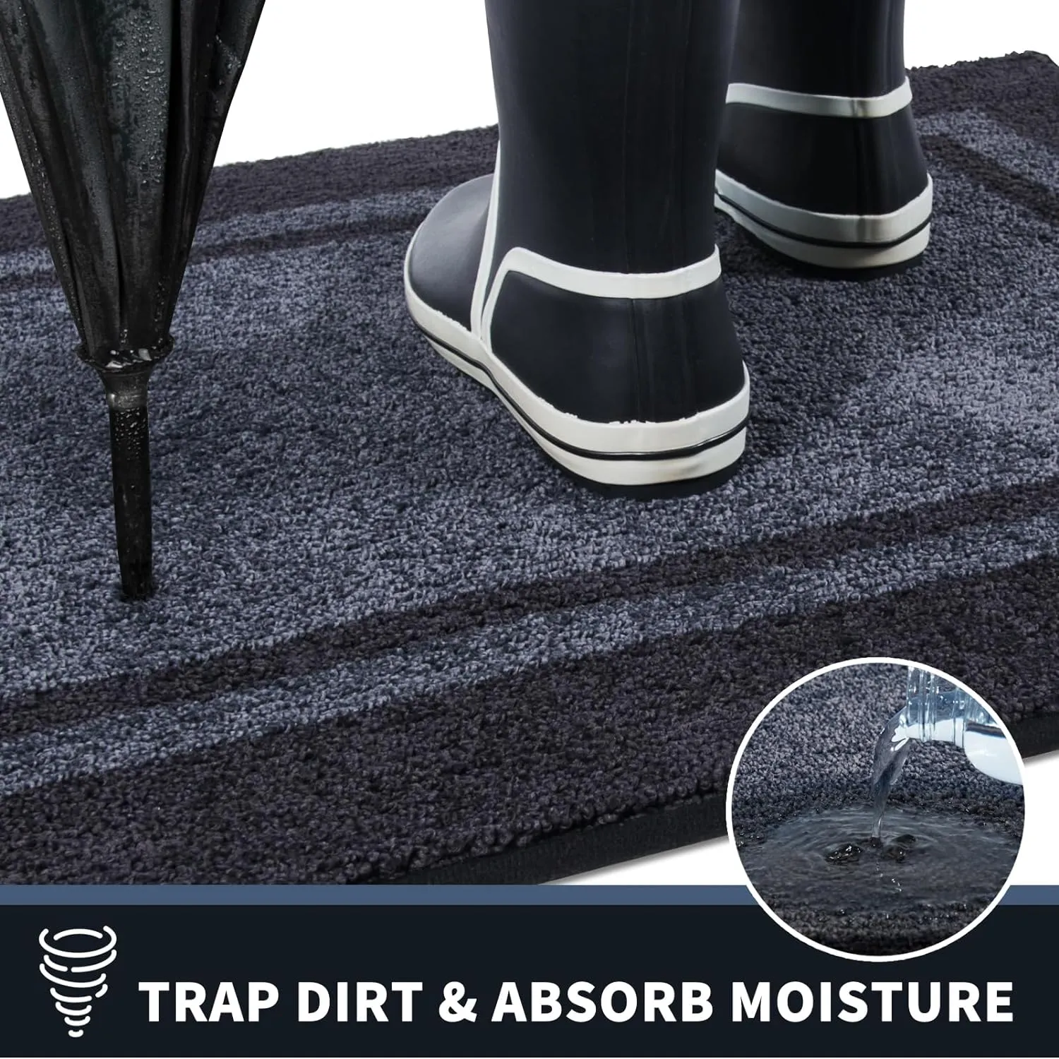 PURRUGS Dirt Trapper Door Mat 34" x 60", Non-Slip/Skid Machine Washable Entryway Rug, Shoes Scraper, Area Rug, Super Absorbent Welcome Mat for Muddy Wet Shoes and Paws, Bluish Grey & Charcoal