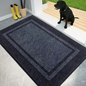 PURRUGS Dirt Trapper Door Mat 34" x 60", Non-Slip/Skid Machine Washable Entryway Rug, Shoes Scraper, Area Rug, Super Absorbent Welcome Mat for Muddy Wet Shoes and Paws, Bluish Grey & Charcoal