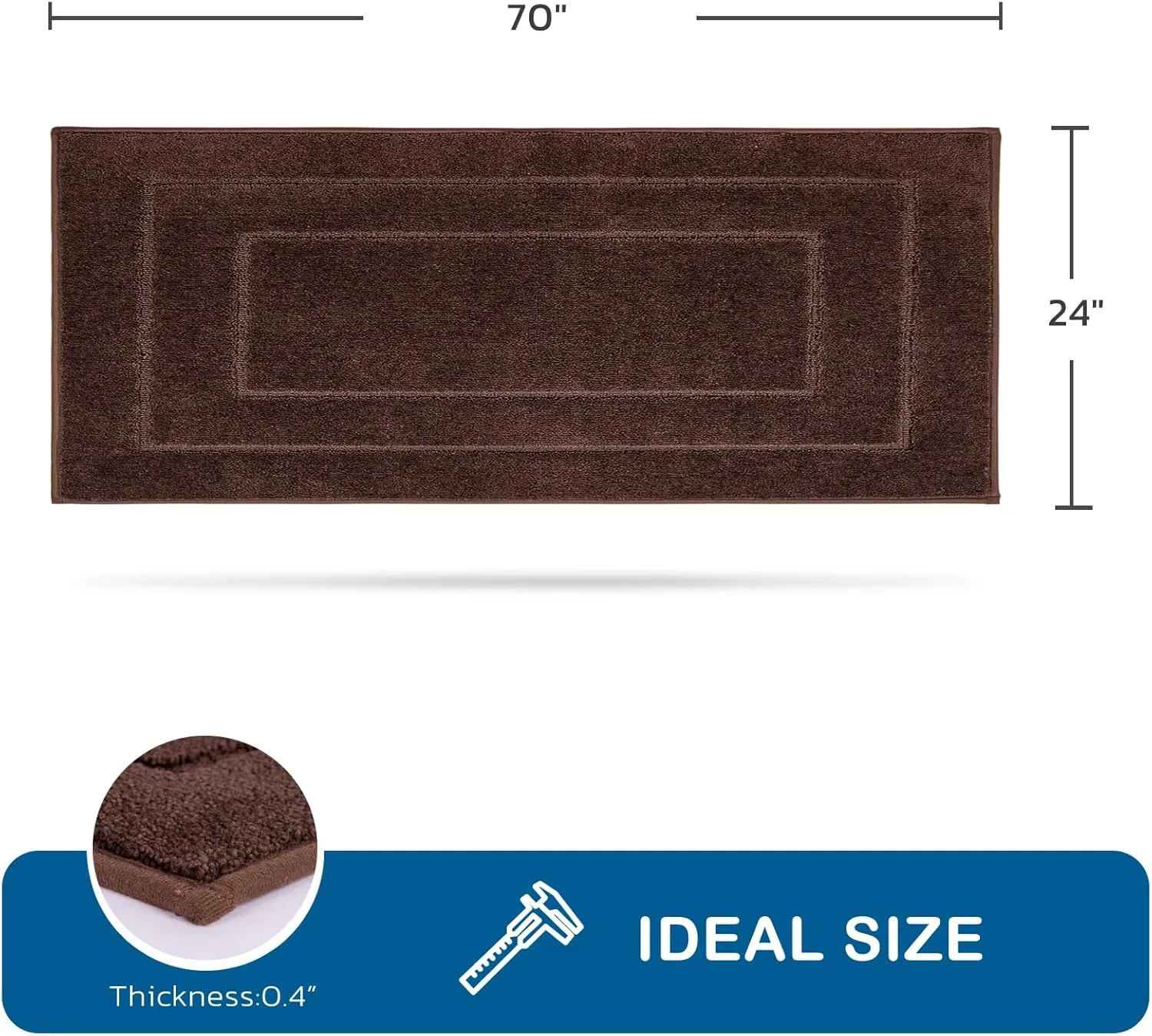 PURRUGS Machine Washable Kitchen Runner Rug 24" x 70", Non-Slip/Skid Hallway Runner Rug, Super Absorbent Soft Area Rug for Kitchen, Hallway & Laundry, Rolled Packaging, Brown