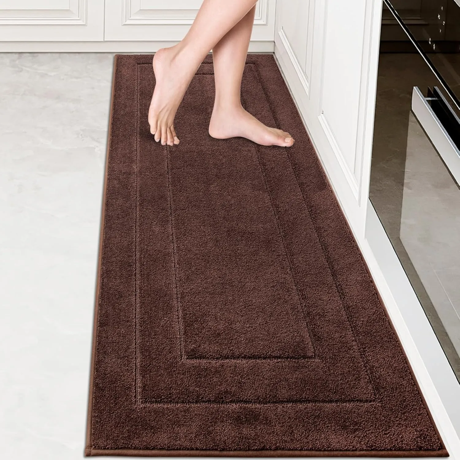 PURRUGS Machine Washable Kitchen Runner Rug 24" x 70", Non-Slip/Skid Hallway Runner Rug, Super Absorbent Soft Area Rug for Kitchen, Hallway & Laundry, Rolled Packaging, Brown
