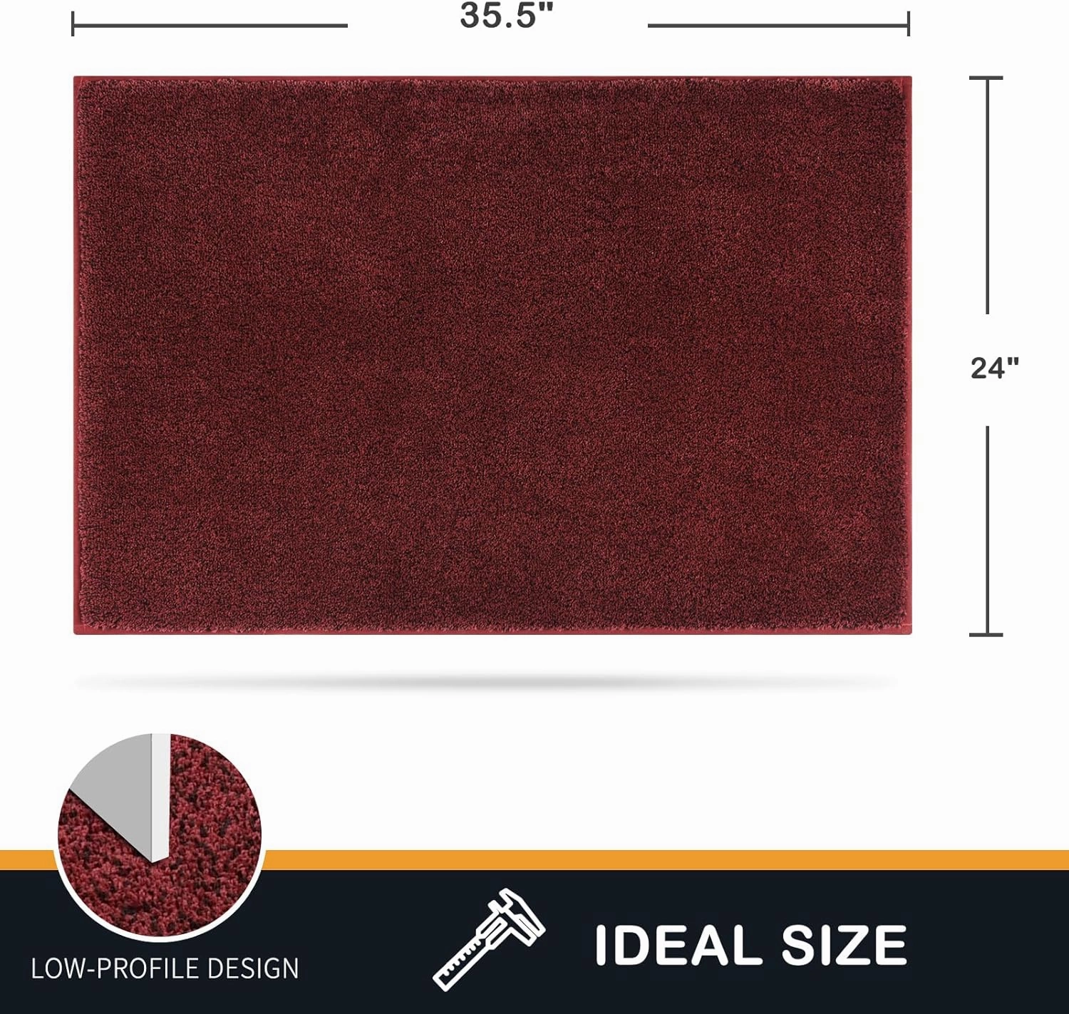 PURRUGS Dirt Trapper Door Mat 24" x 35.5", Non-Slip Machine Washable Entry Rug, Shoe Scraper, Super Absorbent Welcome Mat for Front & Back Door, Muddy Shoes & Paws, Burgundy Red-Black