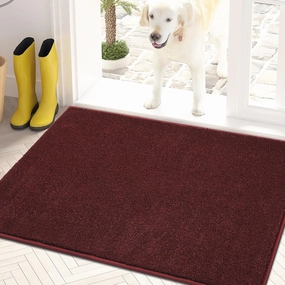 PURRUGS Dirt Trapper Door Mat 24" x 35.5", Non-Slip Machine Washable Entry Rug, Shoe Scraper, Super Absorbent Welcome Mat for Front & Back Door, Muddy Shoes & Paws, Burgundy Red-Black