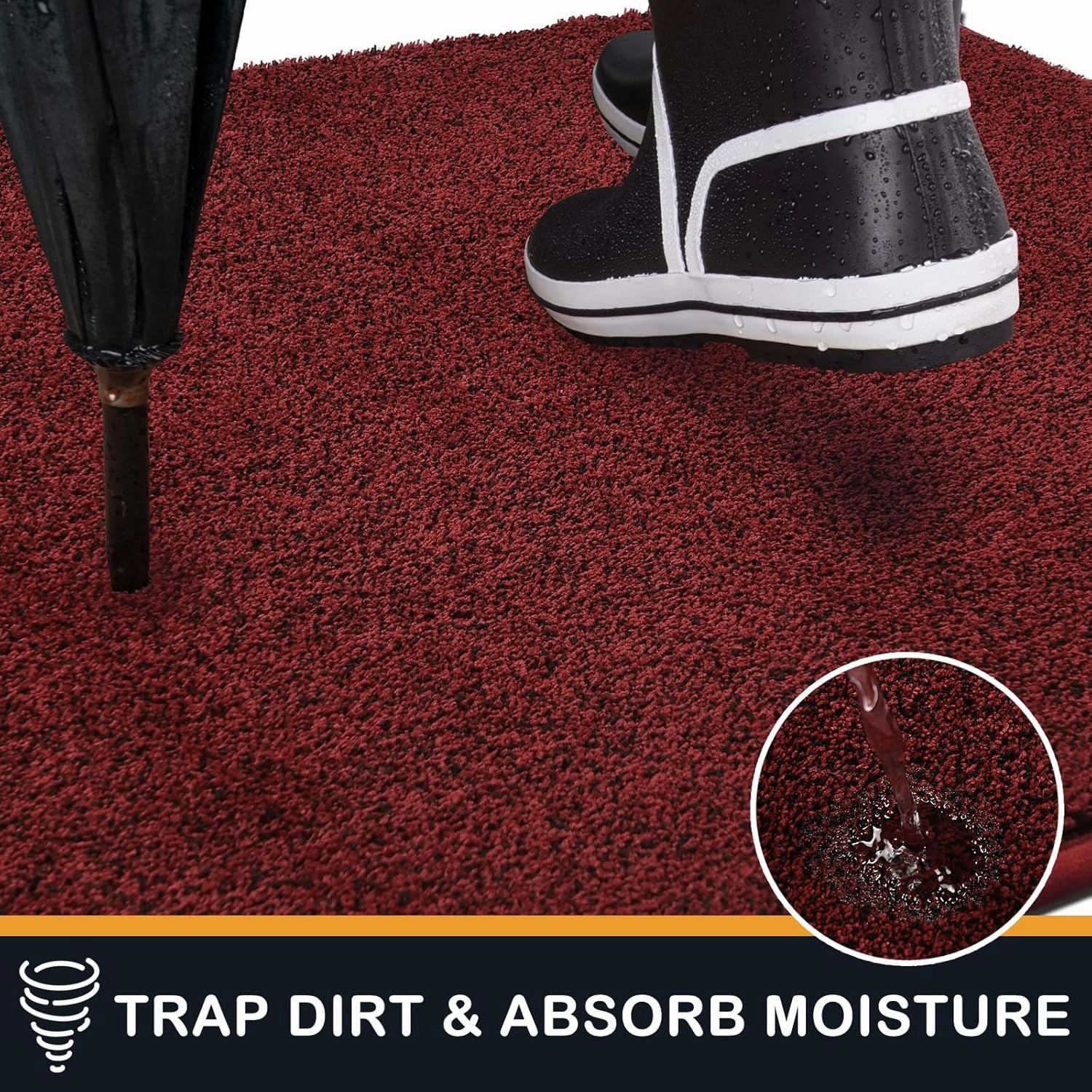 PURRUGS Dirt Trapper Door Mat 24" x 35.5", Non-Slip Machine Washable Entry Rug, Shoe Scraper, Super Absorbent Welcome Mat for Front & Back Door, Muddy Shoes & Paws, Burgundy Red-Black