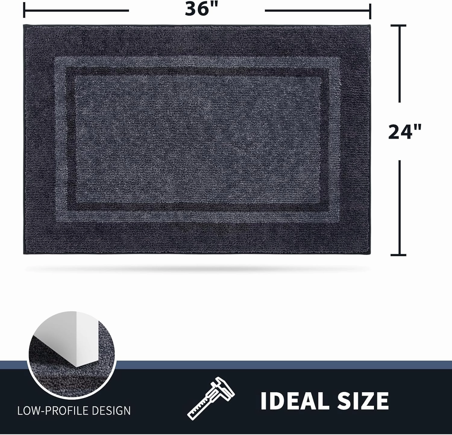 PURRUGS Dirt Trapper Door Mat 24" x 36", Non-Slip/Skid Machine Washable Entryway Rug, Shoes Scraper, Area Rug, Super Absorbent Welcome Mat for Muddy Wet Shoes and Paws, Bluish Grey & Charcoal