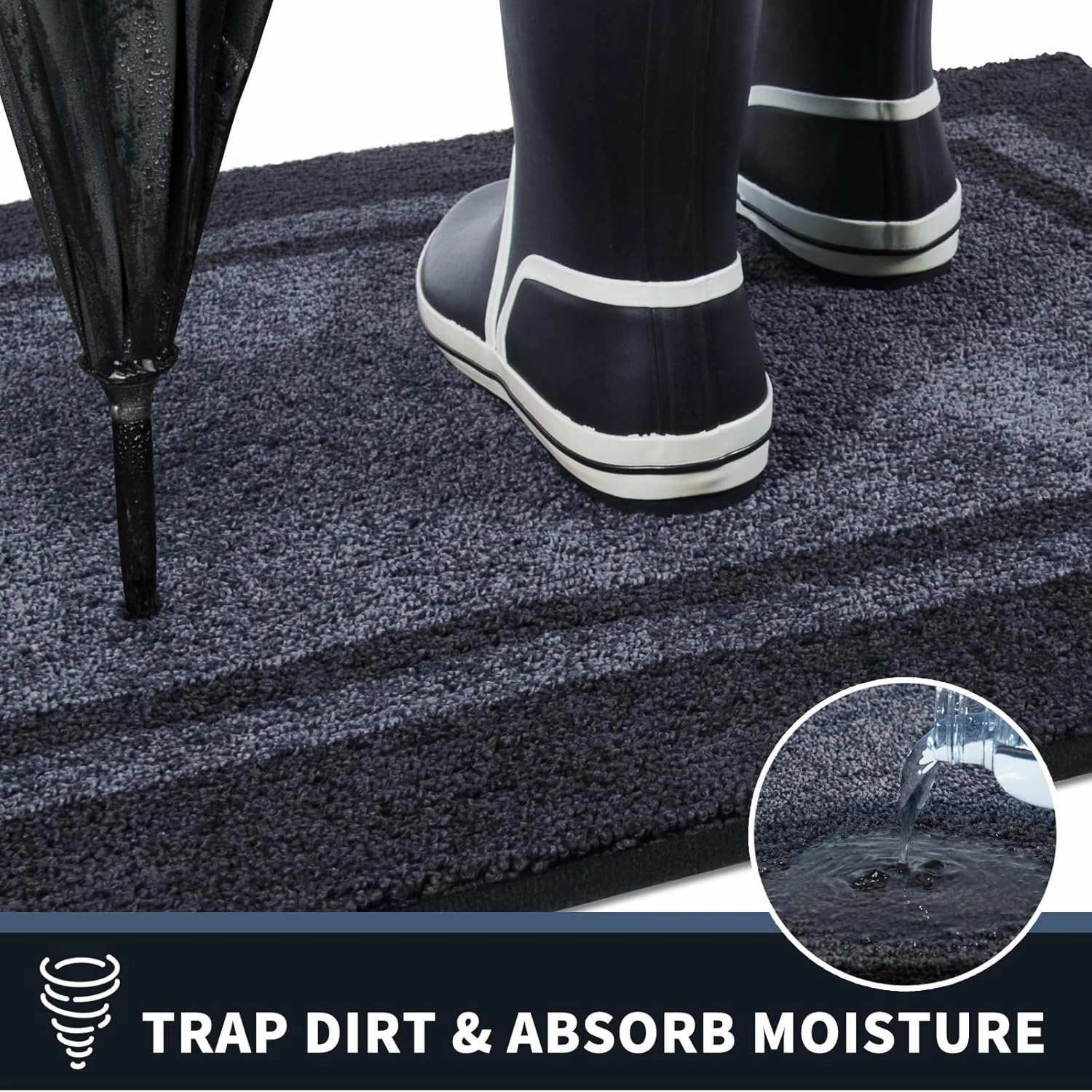 PURRUGS Dirt Trapper Door Mat 24" x 36", Non-Slip/Skid Machine Washable Entryway Rug, Shoes Scraper, Area Rug, Super Absorbent Welcome Mat for Muddy Wet Shoes and Paws, Bluish Grey & Charcoal