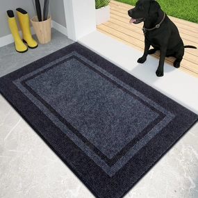 PURRUGS Dirt Trapper Door Mat 24" x 36", Non-Slip/Skid Machine Washable Entryway Rug, Shoes Scraper, Area Rug, Super Absorbent Welcome Mat for Muddy Wet Shoes and Paws, Bluish Grey & Charcoal