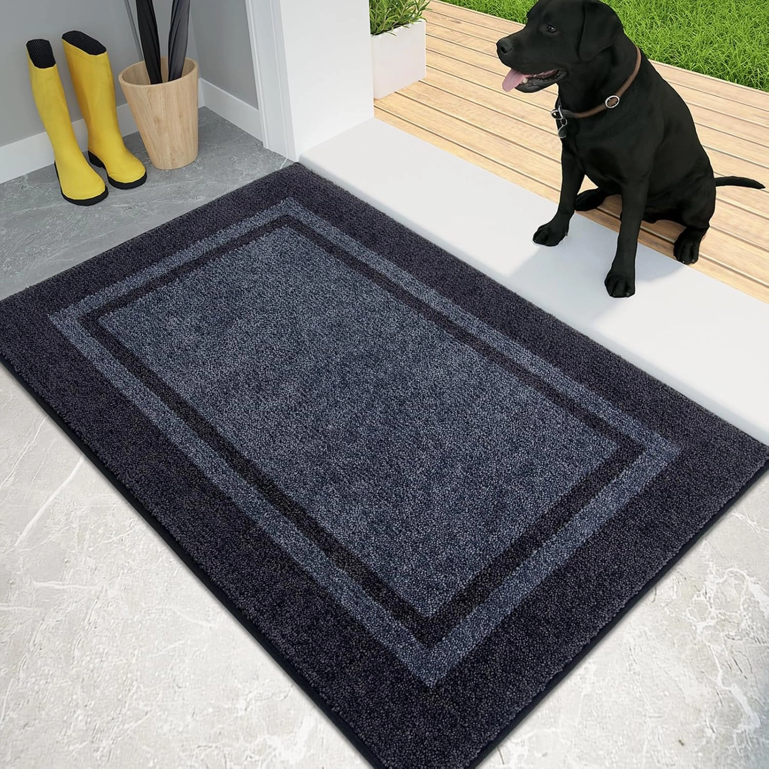 PURRUGS Dirt Trapper Door Mat 24" x 36", Non-Slip/Skid Machine Washable Entryway Rug, Shoes Scraper, Area Rug, Super Absorbent Welcome Mat for Muddy Wet Shoes and Paws, Bluish Grey & Charcoal