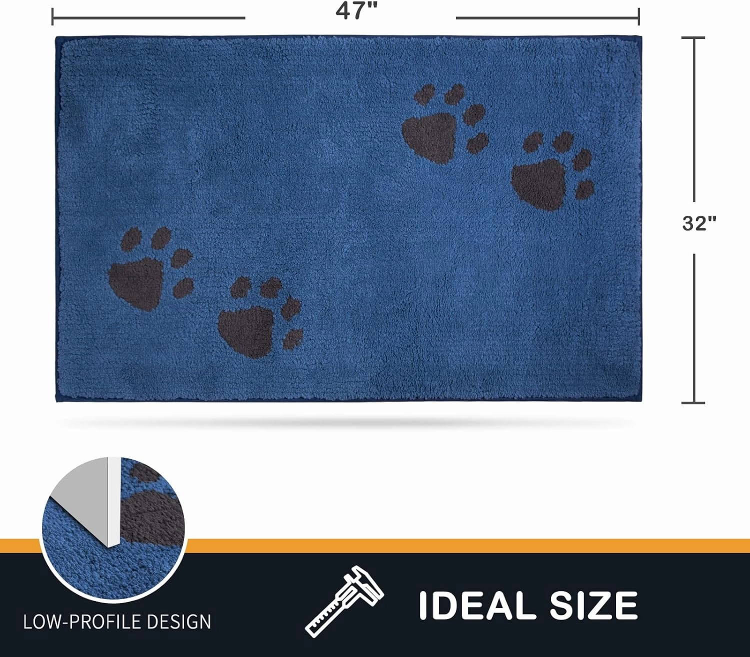 PURRUGS Dirt Trapper Door Mat 32" x 47", Non-Skid/Slip Machine Washable Microfiber Entrance Rug, Shoes Scraper, Dog Doormat, Super Absorbent Floor Mat for Muddy Wet Shoes and Paws, Blue