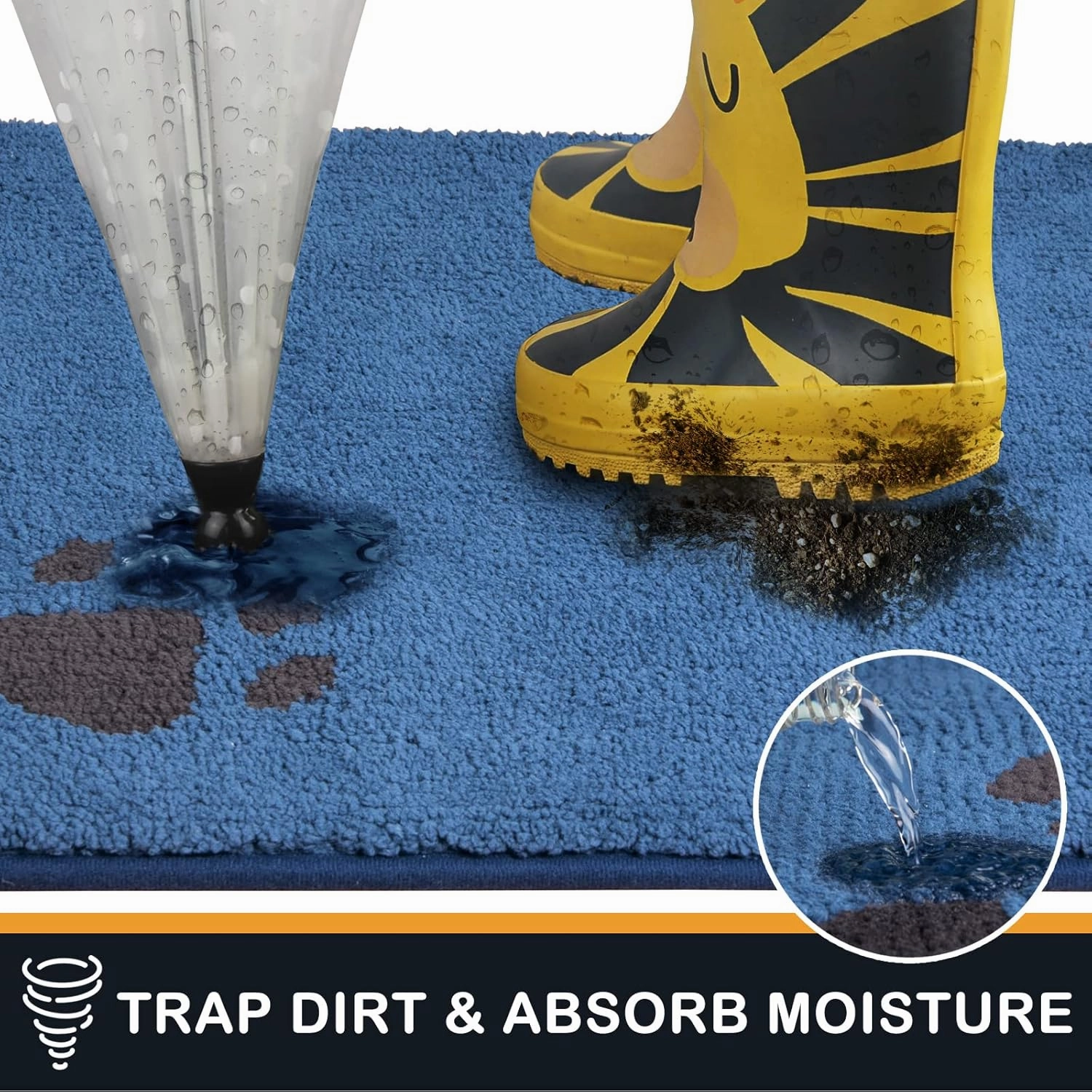 PURRUGS Dirt Trapper Door Mat 32" x 47", Non-Skid/Slip Machine Washable Microfiber Entrance Rug, Shoes Scraper, Dog Doormat, Super Absorbent Floor Mat for Muddy Wet Shoes and Paws, Blue