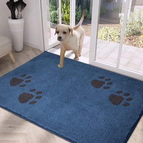 PURRUGS Dirt Trapper Door Mat 32" x 47", Non-Skid/Slip Machine Washable Microfiber Entrance Rug, Shoes Scraper, Dog Doormat, Super Absorbent Floor Mat for Muddy Wet Shoes and Paws, Blue
