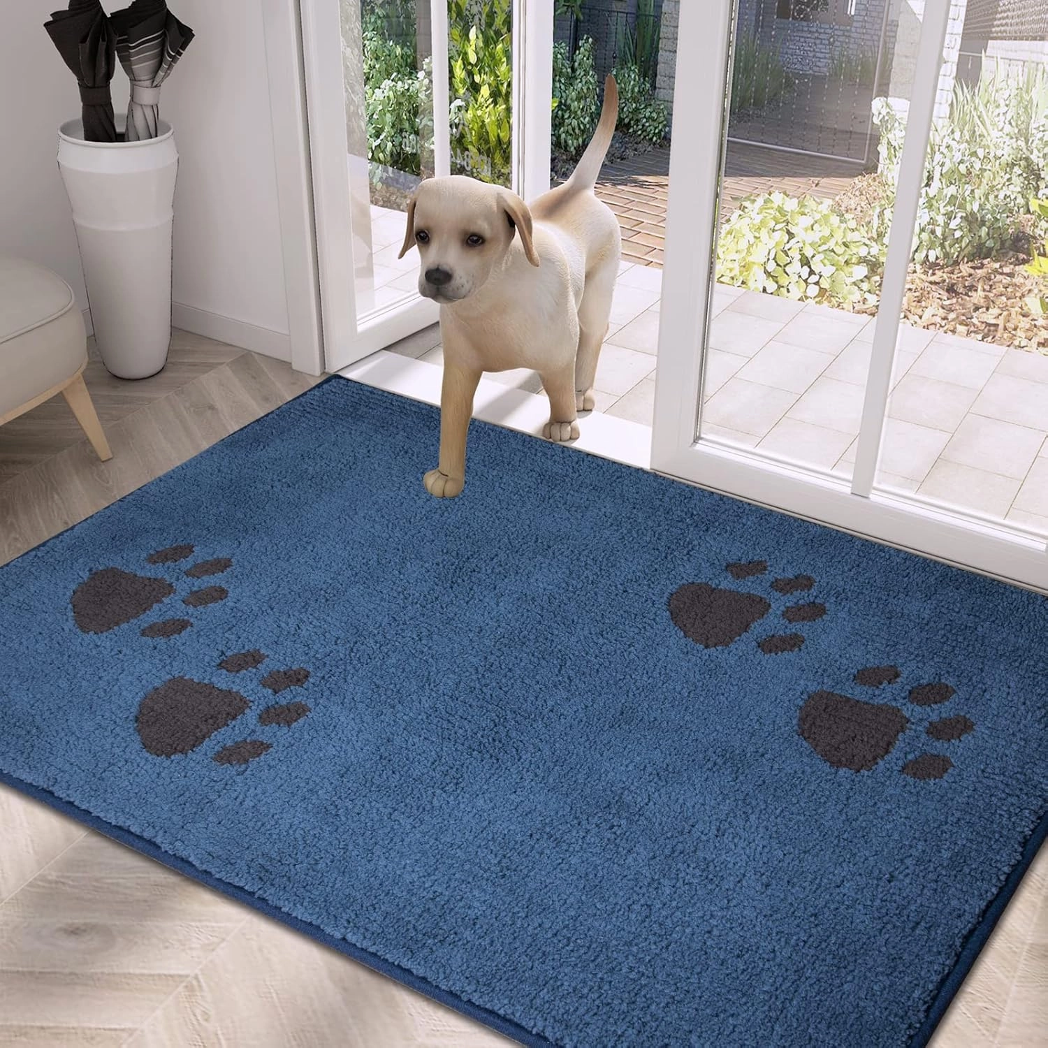 PURRUGS Dirt Trapper Door Mat 32" x 47", Non-Skid/Slip Machine Washable Microfiber Entrance Rug, Shoes Scraper, Dog Doormat, Super Absorbent Floor Mat for Muddy Wet Shoes and Paws, Blue