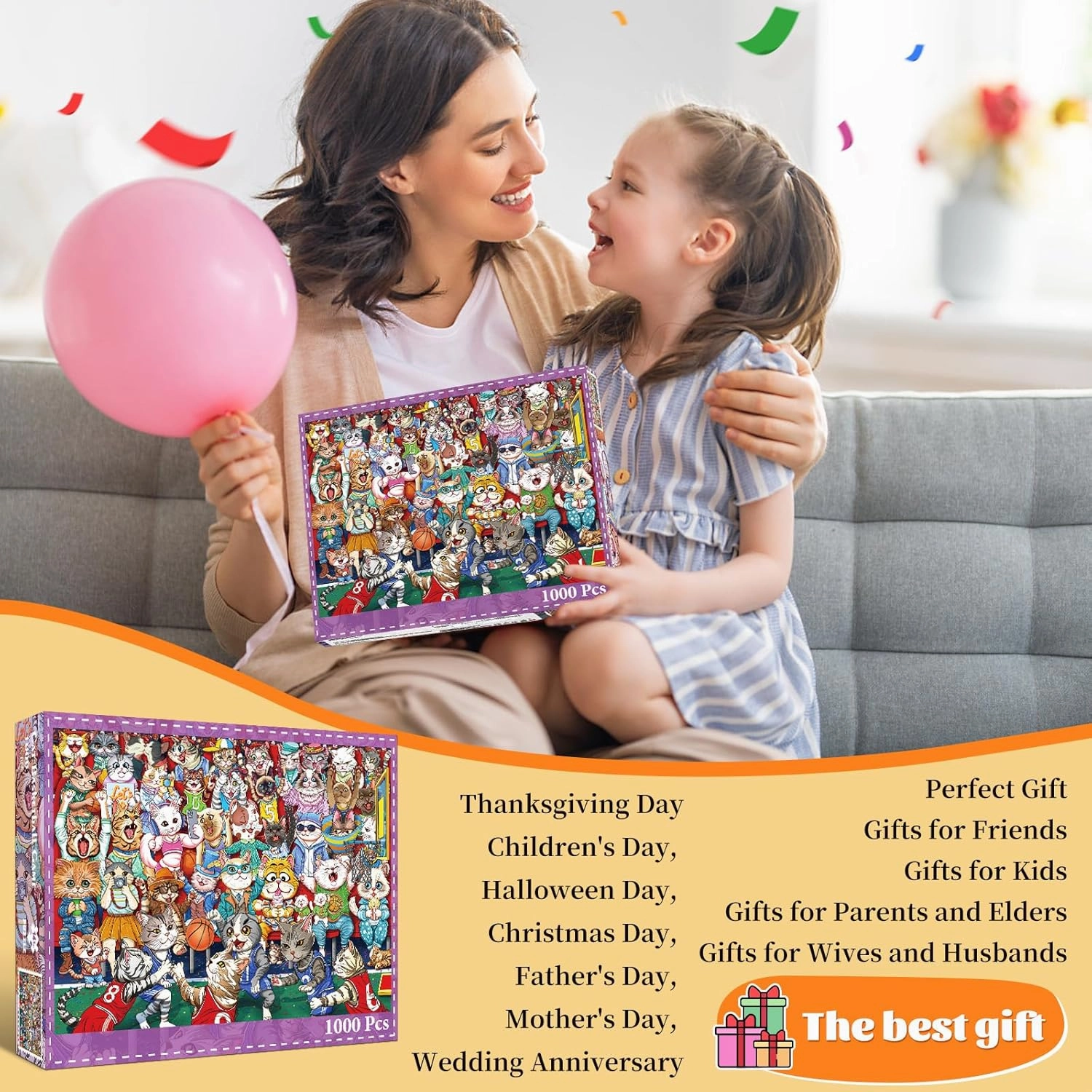 Puzzles for Adults 1000 Pieces, Cat Basketball Fun Jigsaw Puzzles Challenging Game, Puzzles Interlock Perfectly No Dust, for House Decoration, Party Toy for Kids Parents
