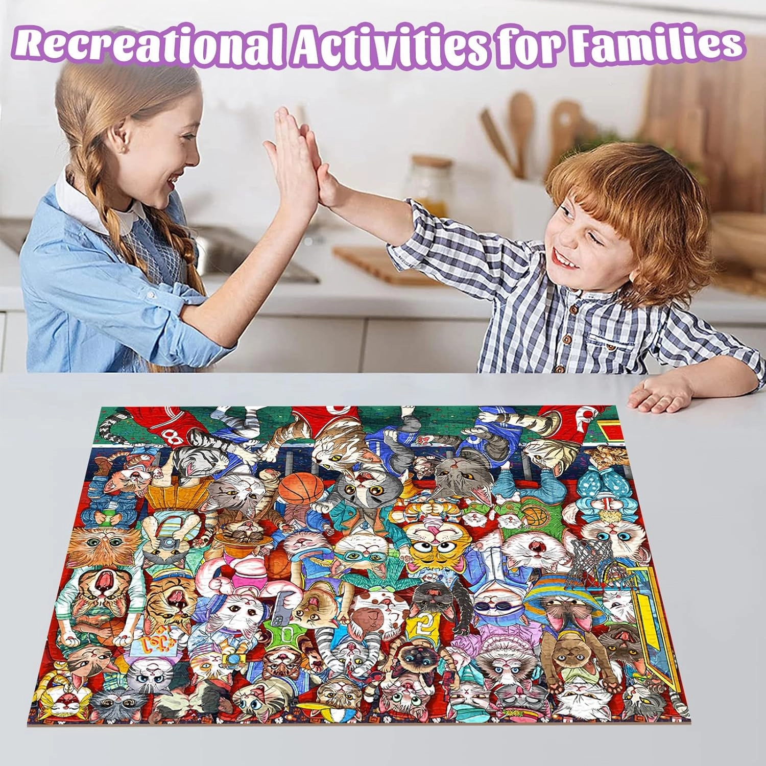 Puzzles for Adults 1000 Pieces, Cat Basketball Fun Jigsaw Puzzles Challenging Game, Puzzles Interlock Perfectly No Dust, for House Decoration, Party Toy for Kids Parents