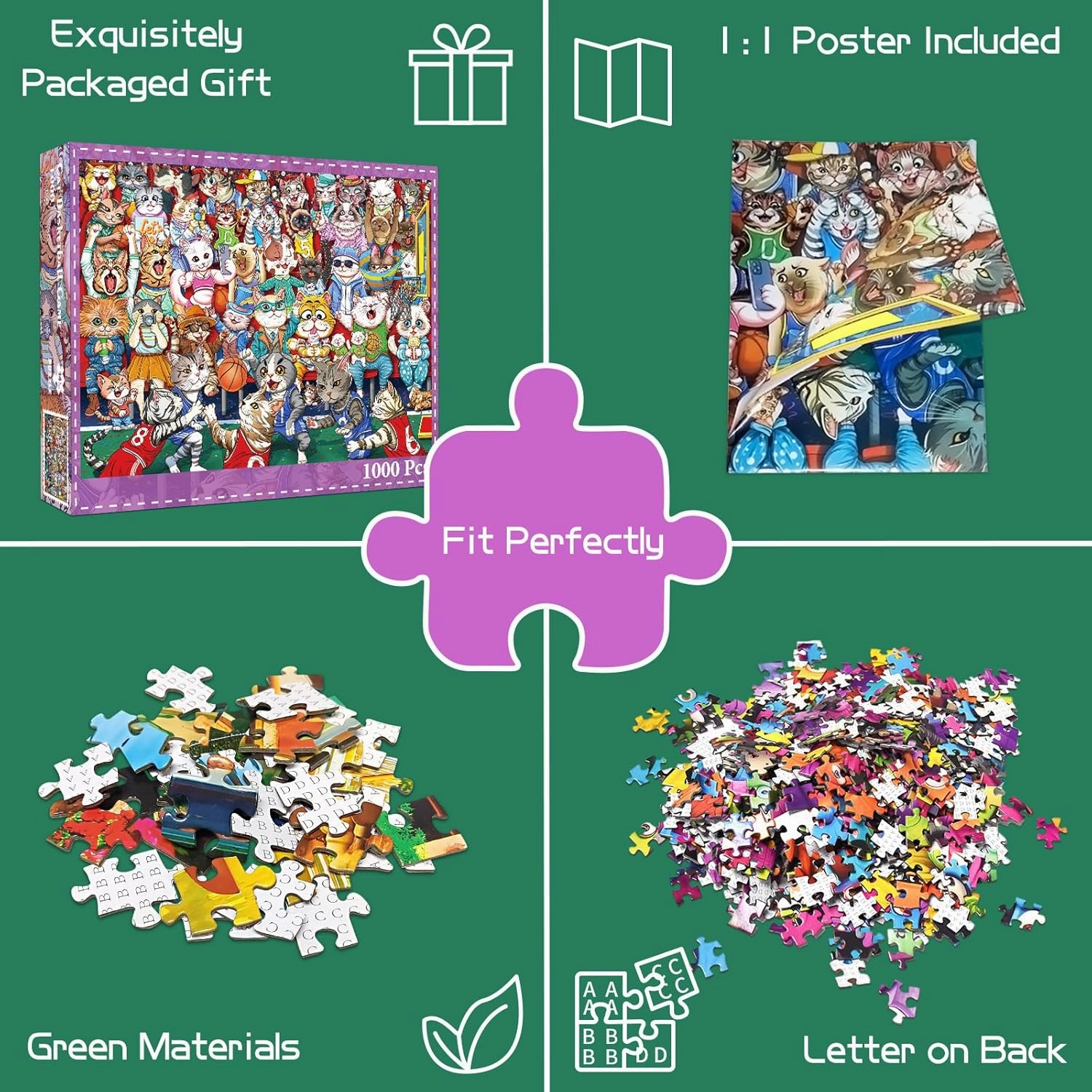 Puzzles for Adults 1000 Pieces, Cat Basketball Fun Jigsaw Puzzles Challenging Game, Puzzles Interlock Perfectly No Dust, for House Decoration, Party Toy for Kids Parents