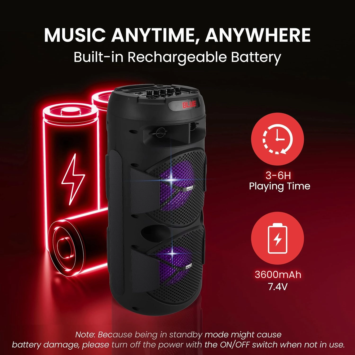 Pyle Outdoor Bluetooth Speakers, 300W High-Powered PA System, 8" Rechargeable Bluetooth Speaker with Microphone, BT Karaoke Audio System-FM/AUX/MP3/USB, Carry Handle-Wireless Mic, Remote Control