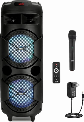 Pyle Outdoor Bluetooth Speakers, 300W High-Powered PA System, 8" Rechargeable Bluetooth Speaker with Microphone, BT Karaoke Audio System-FM/AUX/MP3/USB, Carry Handle-Wireless Mic, Remote Control