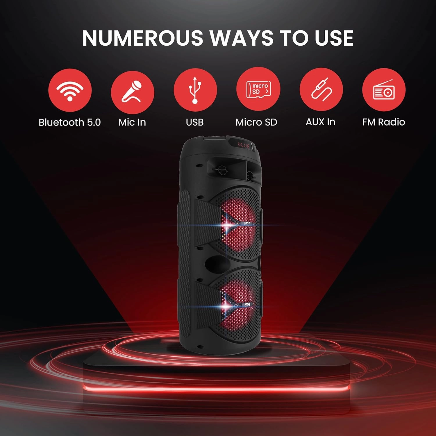 Pyle Outdoor Bluetooth Speakers, 300W High-Powered PA System, 8" Rechargeable Bluetooth Speaker with Microphone, BT Karaoke Audio System-FM/AUX/MP3/USB, Carry Handle-Wireless Mic, Remote Control