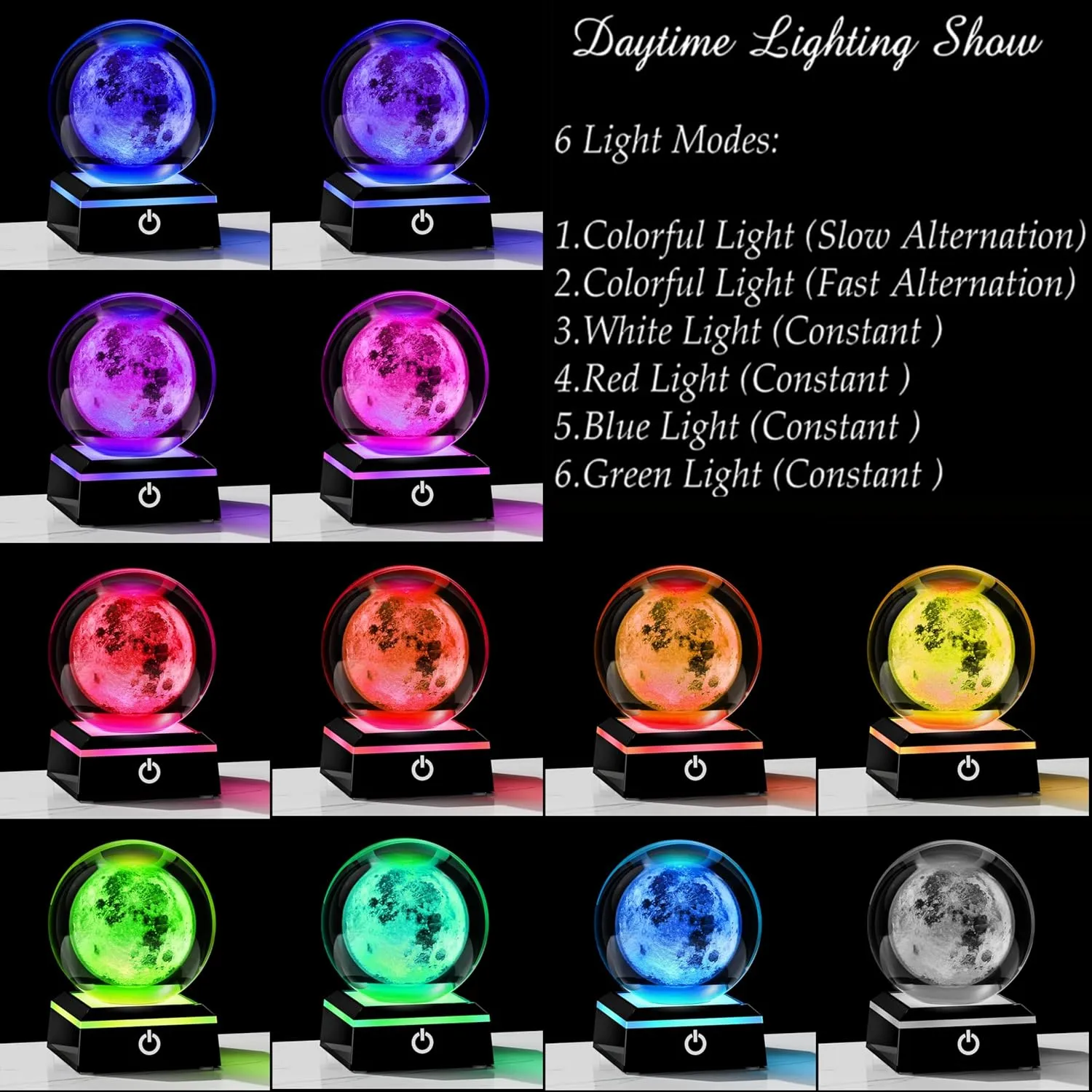 Qianwei 3D Moon Model Crystal Ball Led Lamp Base - Space Decor World Globe Planets Sphere Night Light 80mm 3.15 Inch - Solar System Decor Best Birthday Astronomy Gifts for Men Physics Science Teacher