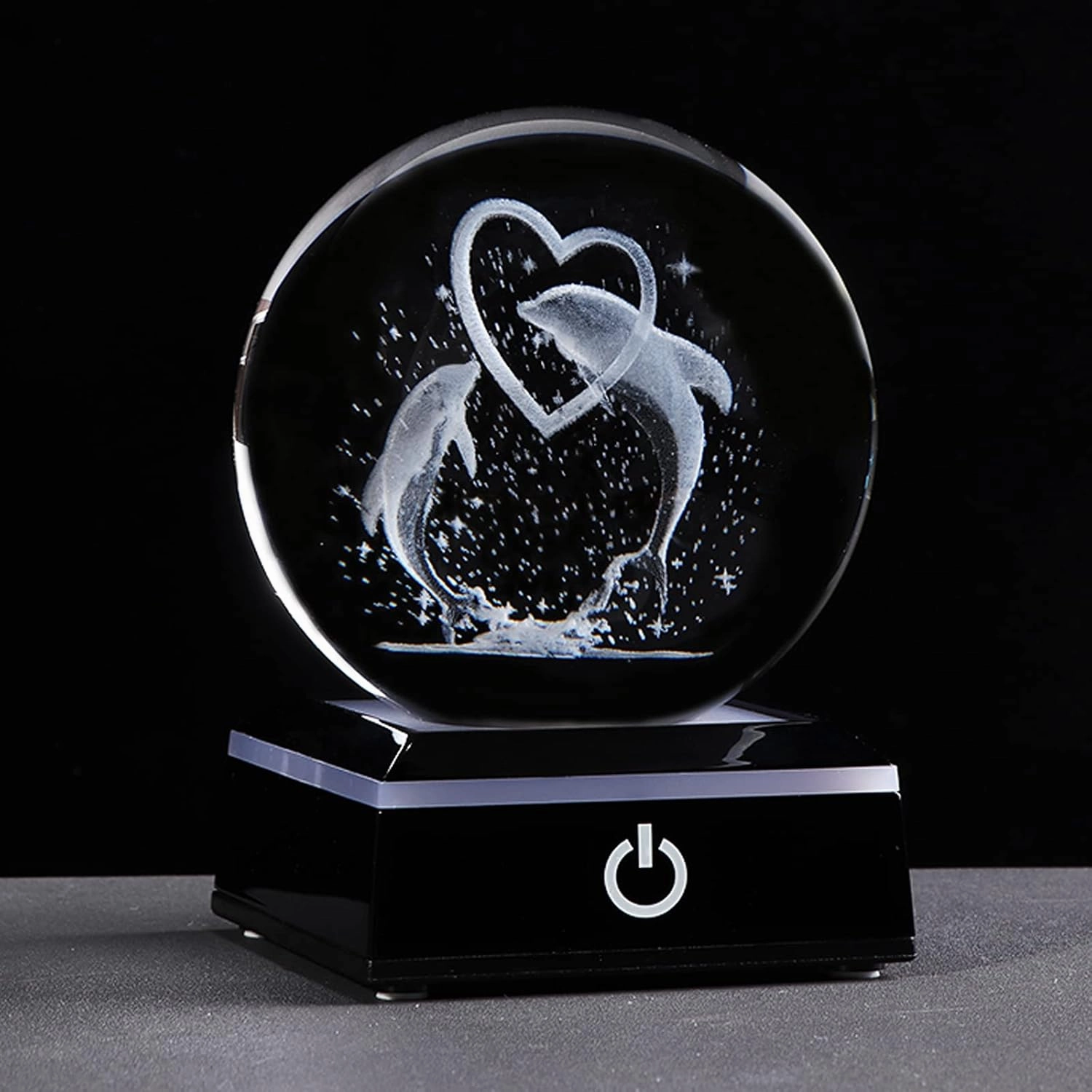 Qianwei 3D Laser Crystal Ball Dolphin Gifts for Women & Men, Decor Glass Figurines Statue Stuff for Room Decorations, Birthday & Lovers Keepsake Paperweight (2 Dolphins in The Crystal Ball)