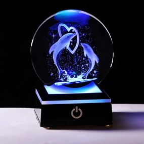 Qianwei 3D Laser Crystal Ball Dolphin Gifts for Women & Men, Decor Glass Figurines Statue Stuff for Room Decorations, Birthday & Lovers Keepsake Paperweight (2 Dolphins in The Crystal Ball)