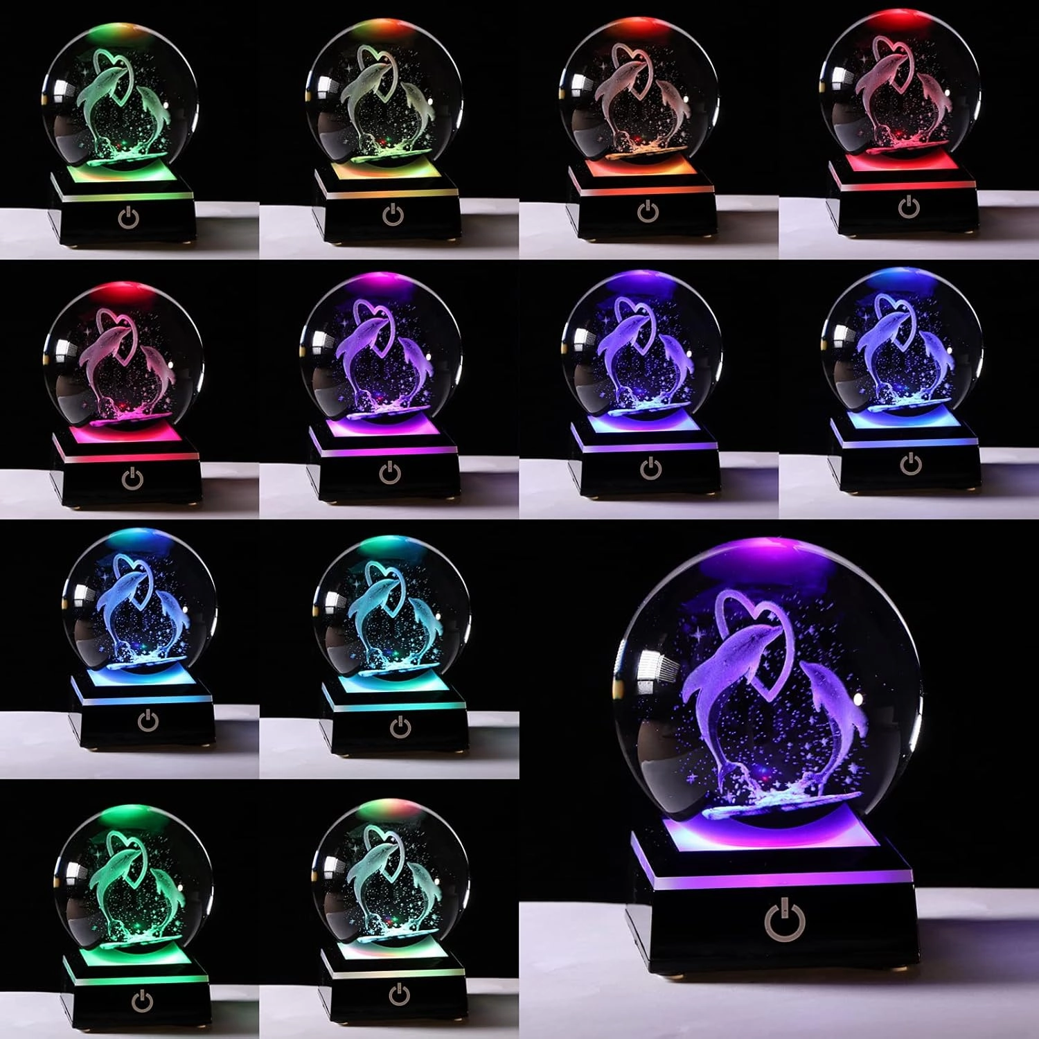 Qianwei 3D Laser Crystal Ball Dolphin Gifts for Women & Men, Decor Glass Figurines Statue Stuff for Room Decorations, Birthday & Lovers Keepsake Paperweight (2 Dolphins in The Crystal Ball)