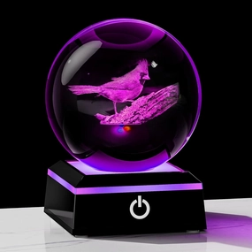 Qianwei Cardinal Gifts for Women Men Crystal Ball - 3D Laser Cardinal Decor Glass Animals Red Bird Figurines Statue Stuff for Room Decorations Cardinal Night Light