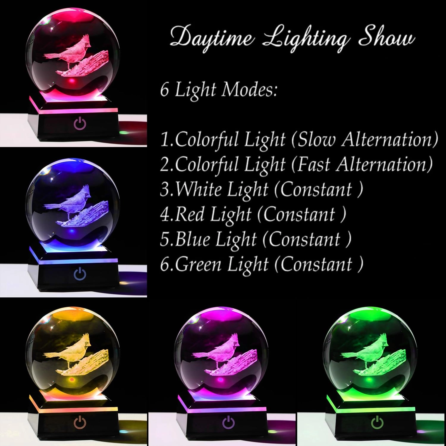 Qianwei Cardinal Gifts for Women Men Crystal Ball - 3D Laser Cardinal Decor Glass Animals Red Bird Figurines Statue Stuff for Room Decorations Cardinal Night Light