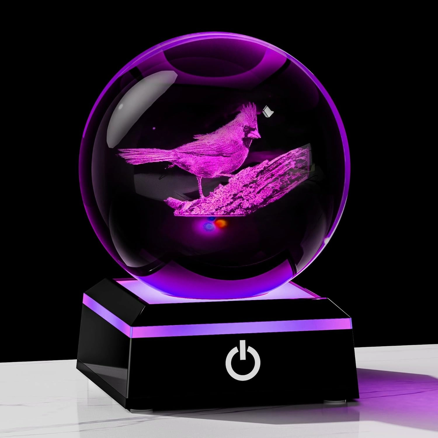 Qianwei Cardinal Gifts for Women Men Crystal Ball - 3D Laser Cardinal Decor Glass Animals Red Bird Figurines Statue Stuff for Room Decorations Cardinal Night Light