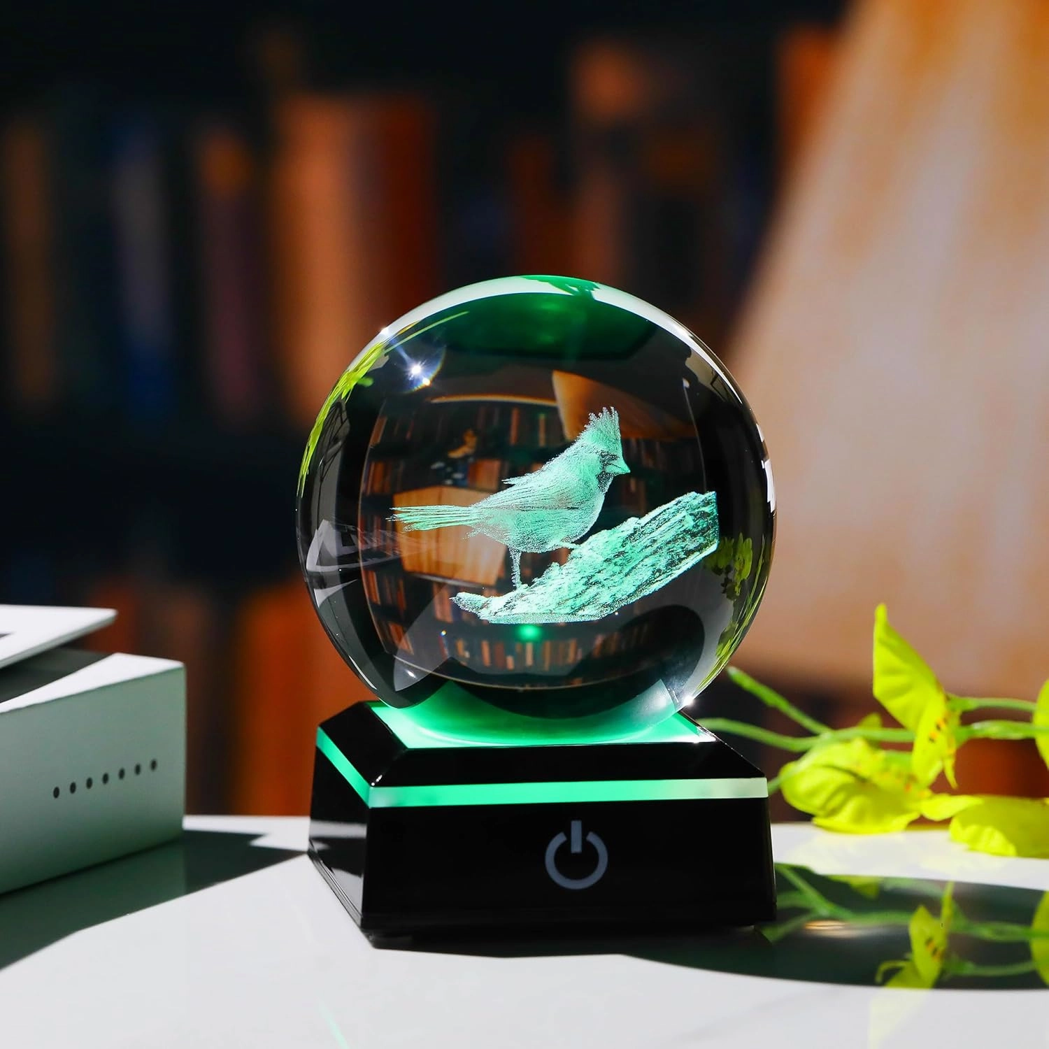 Qianwei Cardinal Gifts for Women Men Crystal Ball - 3D Laser Cardinal Decor Glass Animals Red Bird Figurines Statue Stuff for Room Decorations Cardinal Night Light