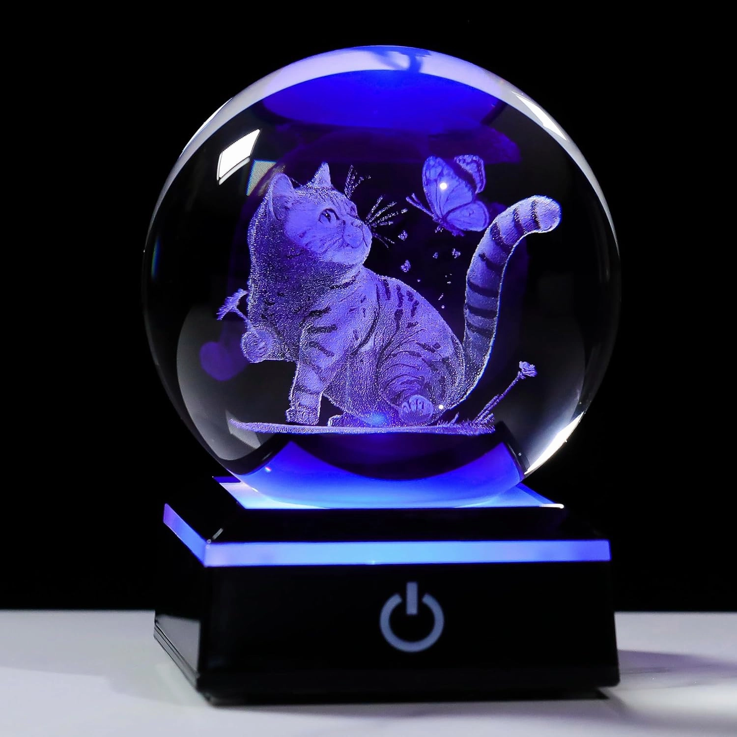 Qianwei Crystal Ball - 3D Laser Cat Decor Glass Animals Red Bird Figurines Statue & Night Light