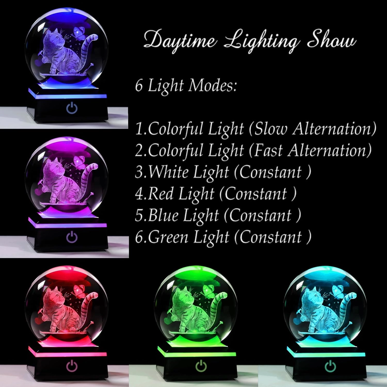 Qianwei Crystal Ball - 3D Laser Cat Decor Glass Animals Red Bird Figurines Statue & Night Light