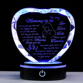 Qianwei New Mom Gift - MOM'S HUG Crystal Heart Bracelet - Blue LED Light Base - Pregnancy Gift for First Time Moms