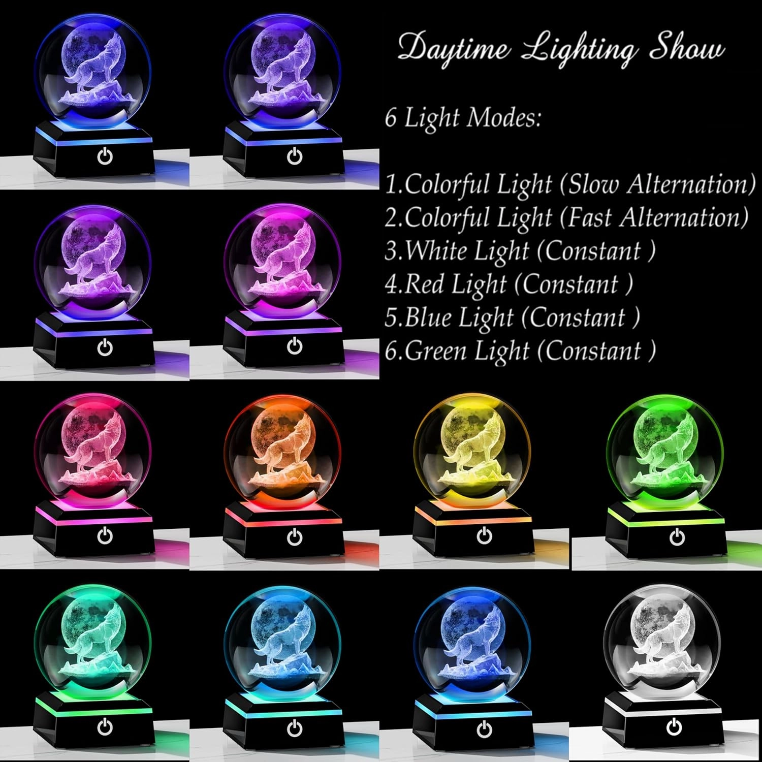 Qianwei Wolf Gifts: 3D Crystal Ball - 3.14'' Laser Decor Glass Animals Figurines Statue & Night Light