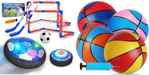 Qirptey 3 in 1 Hover Soccer Ball ＆ 4 Packs Rubber Mini Basketballs for Kids Toddlers 3-5 5-7 Gifts