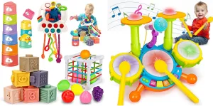 Qirptey Montessori Baby Toys 12-18 Months Drum Set for Toddlers 1-3 Musical Toys