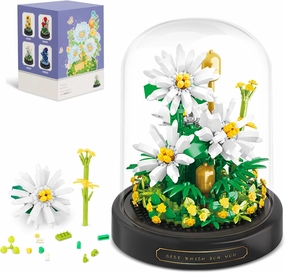 QLT QIAOLETONG Flower Bouquet Building Set, 490 PCS White Daisy Mini Building Blocks Kit for Adults, Flower Botanical Collection for Home Decor, Mother's Day for Mom