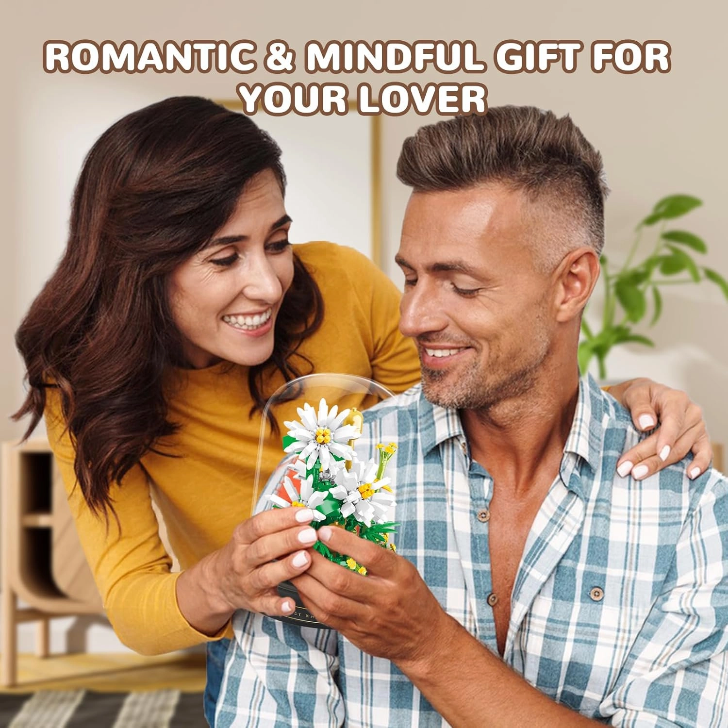 QLT QIAOLETONG Flower Bouquet Building Set, 490 PCS White Daisy Mini Building Blocks Kit for Adults, Flower Botanical Collection for Home Decor, Mother's Day for Mom