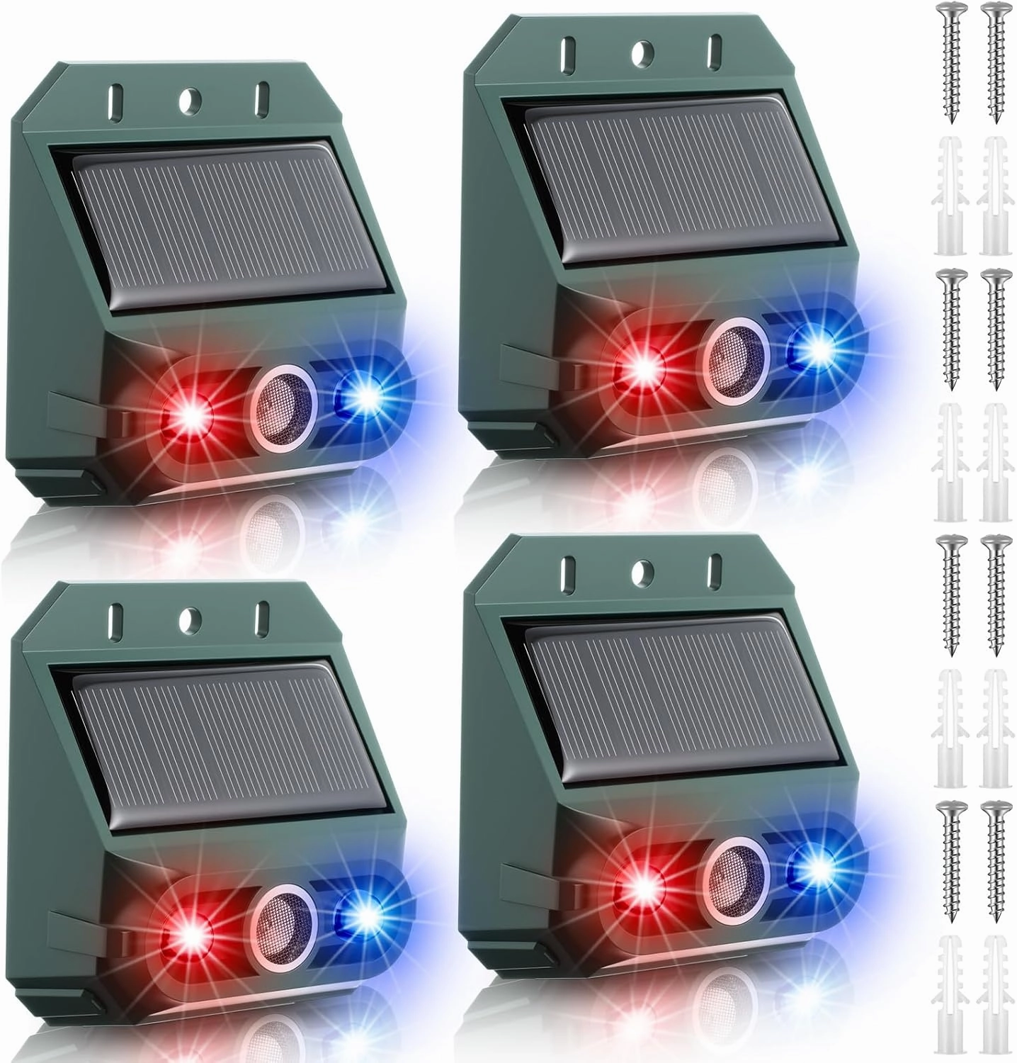 Qualirey 4 Pack Solar Ultrasonic Repellent Outdoor Animal Predator Lights Deterrent Motion Light Sensor Alarm Effective Night Animal Repellent for Chicken Coop Farm Raccoon Fox Deer