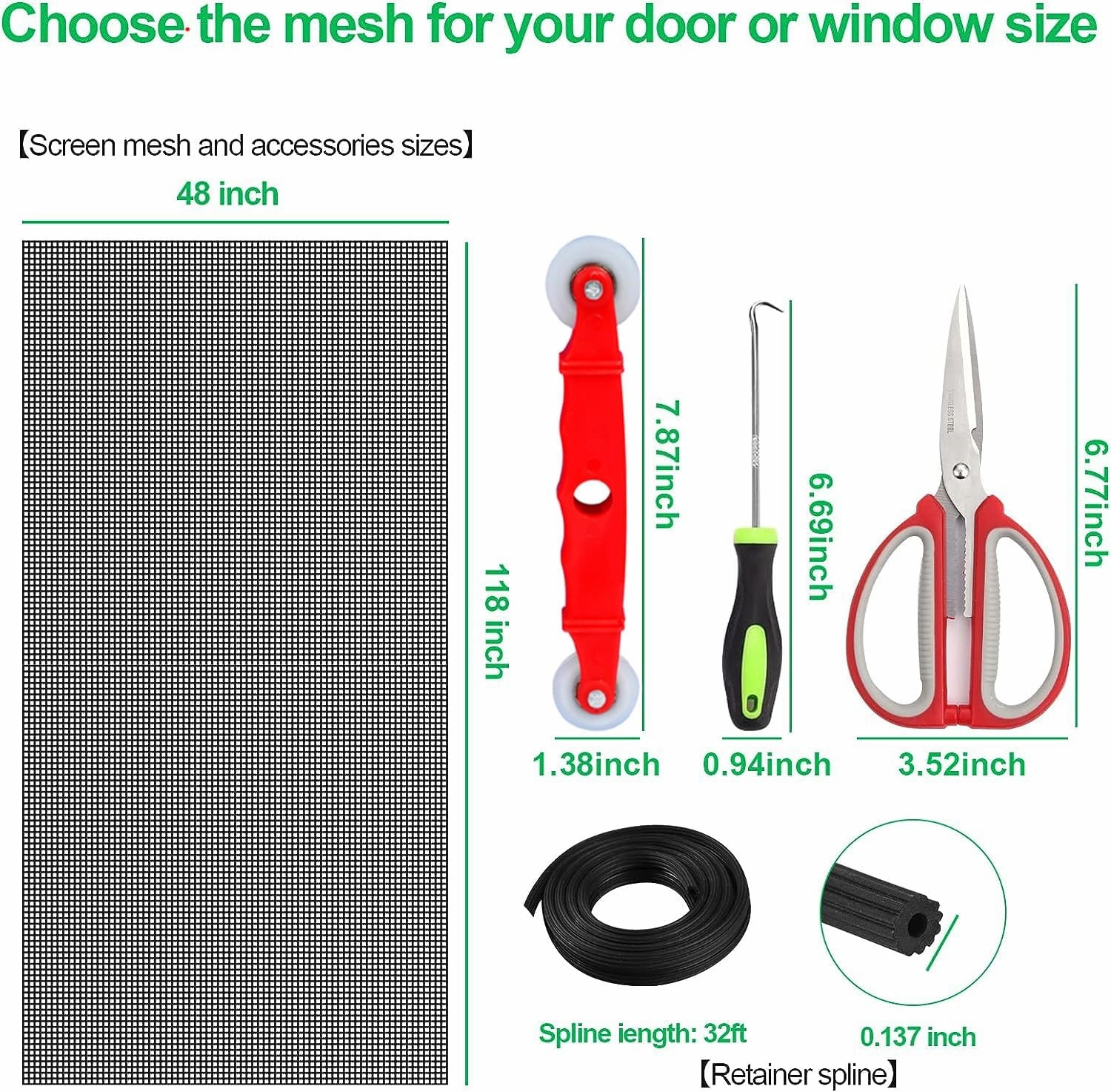 QWR Pet Proof Window Screen Replacement Kit, 48"x118" Durable High Hardness Screen Mesh Replacement Window Screens Repair Kit for Sliding Screen Door,Patio and Windows.(Folded Package)