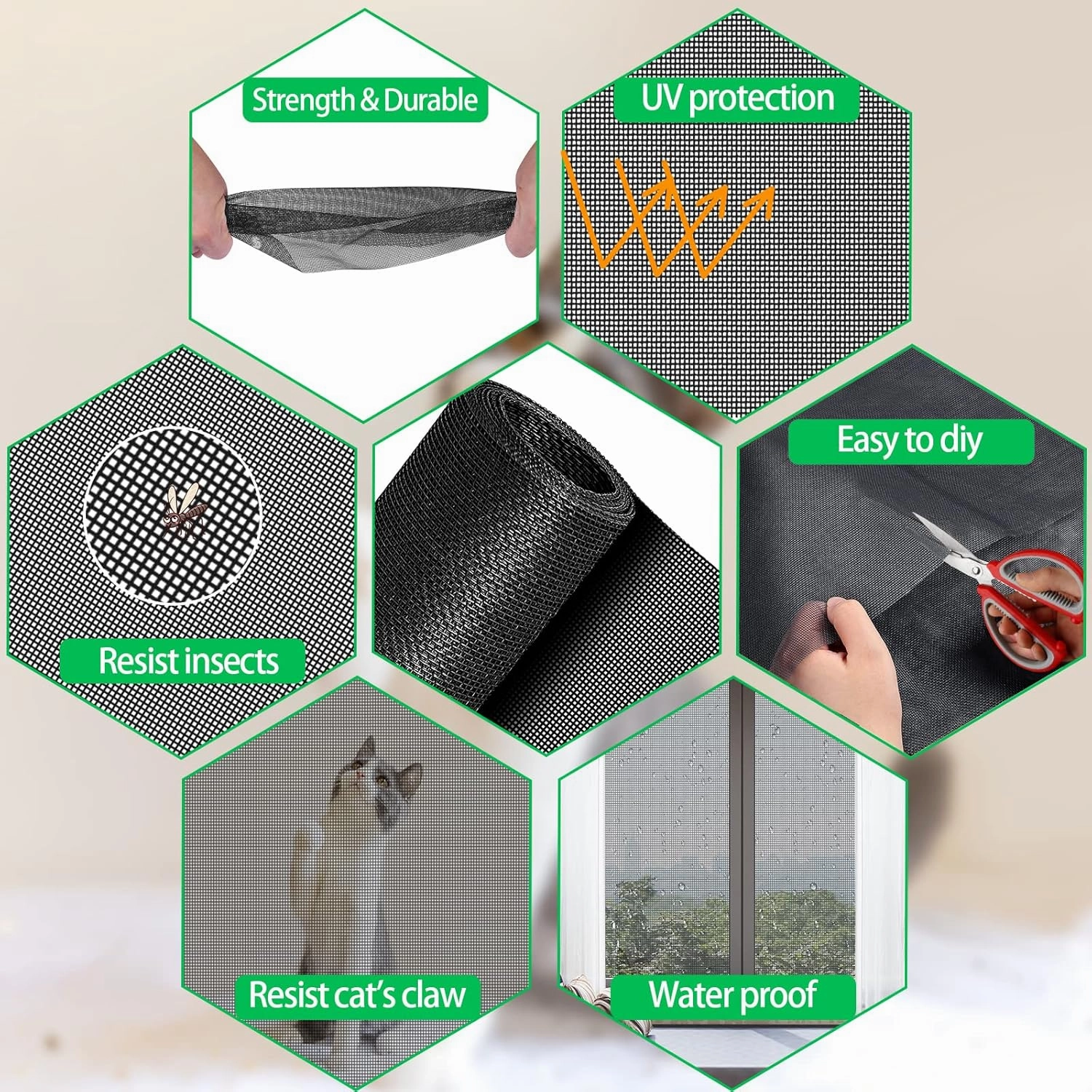 QWR Pet Proof Window Screen Replacement Kit, 48"x118" Durable High Hardness Screen Mesh Replacement Window Screens Repair Kit for Sliding Screen Door,Patio and Windows.(Folded Package)