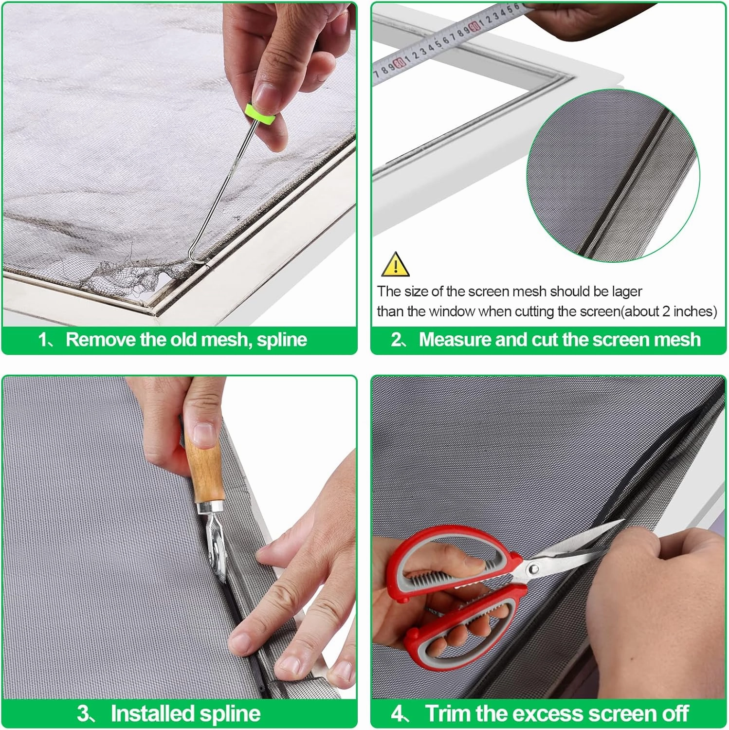 QWR Pet Proof Window Screen Replacement Kit, 48"x118" Durable High Hardness Screen Mesh Replacement Window Screens Repair Kit for Sliding Screen Door,Patio and Windows.(Folded Package)